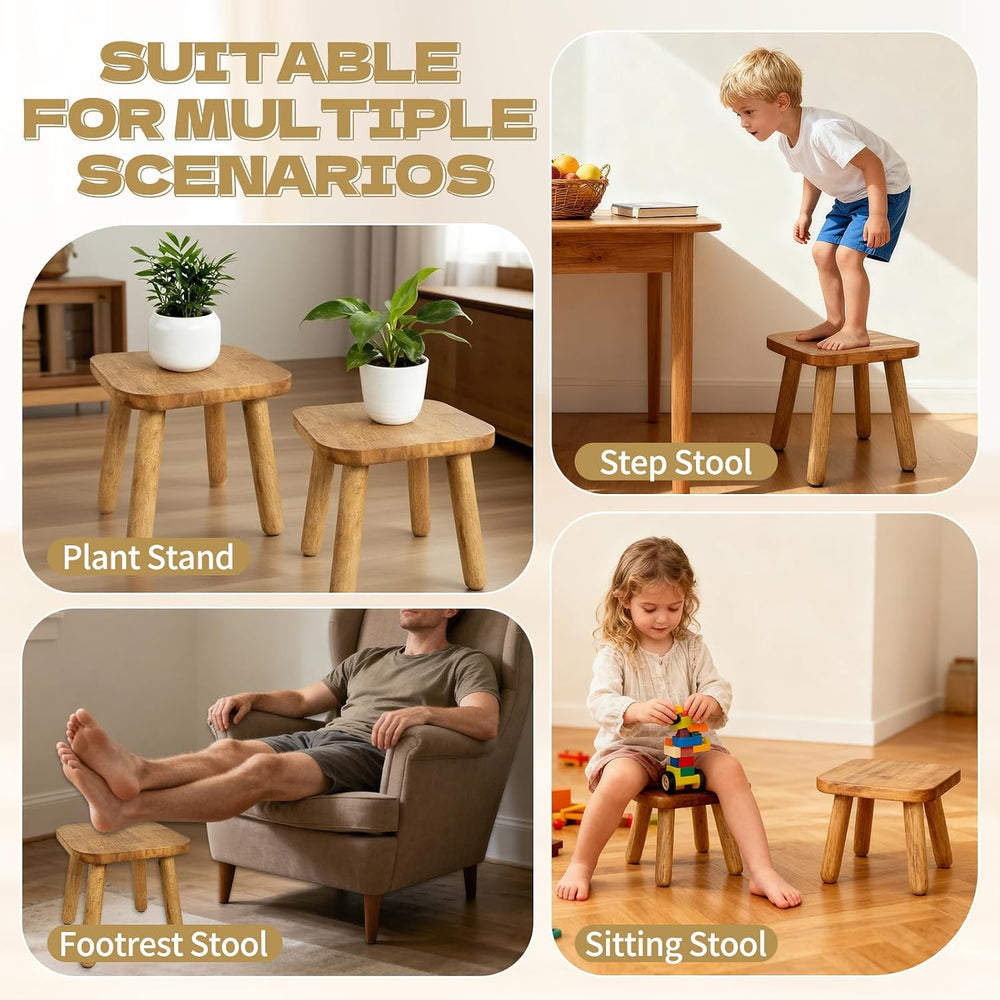 YEXEXINM 2 Pack Small Wooden Step Stools 9 Inch, Non-Slip, Holds 300 lbs