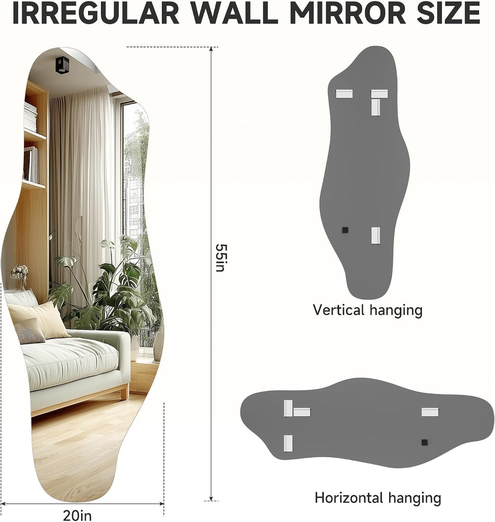 Hasipu 55"x20" Irregular Wall Mirror Frameless Asymmetrical Mirror ...