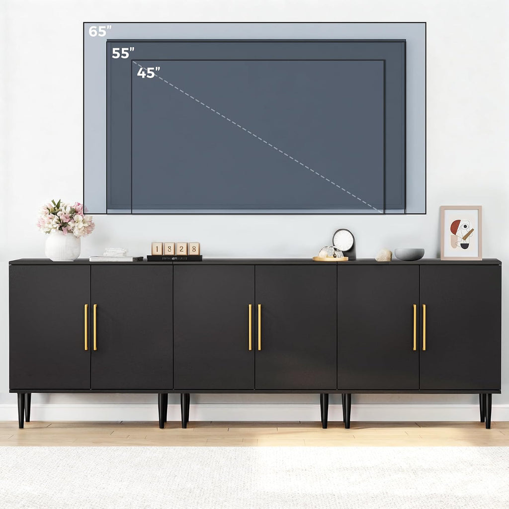 Vrullu Modern Storage Cabinet, Free Standing Buffet Cabinet, Black Sideboard and Buffet Storage, Wood Accent Furniture for Living Room, Hallway, Entryway, Dining Room (1, Black)
