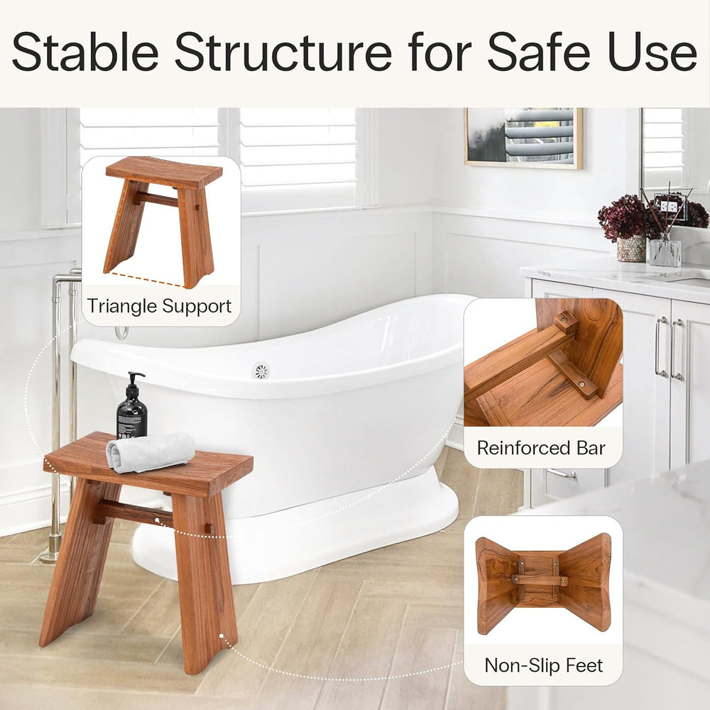 StrongTek Teak Shower Stool, Pre-Oiled, 18 in, 350 lb, Curved Seat