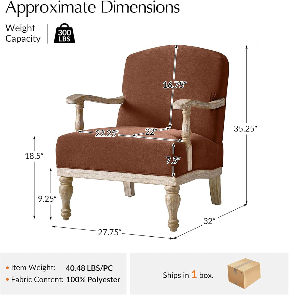 HULALA HOME Farmhouse Accent Chair with Solid Wood Frame, Burn-Brick