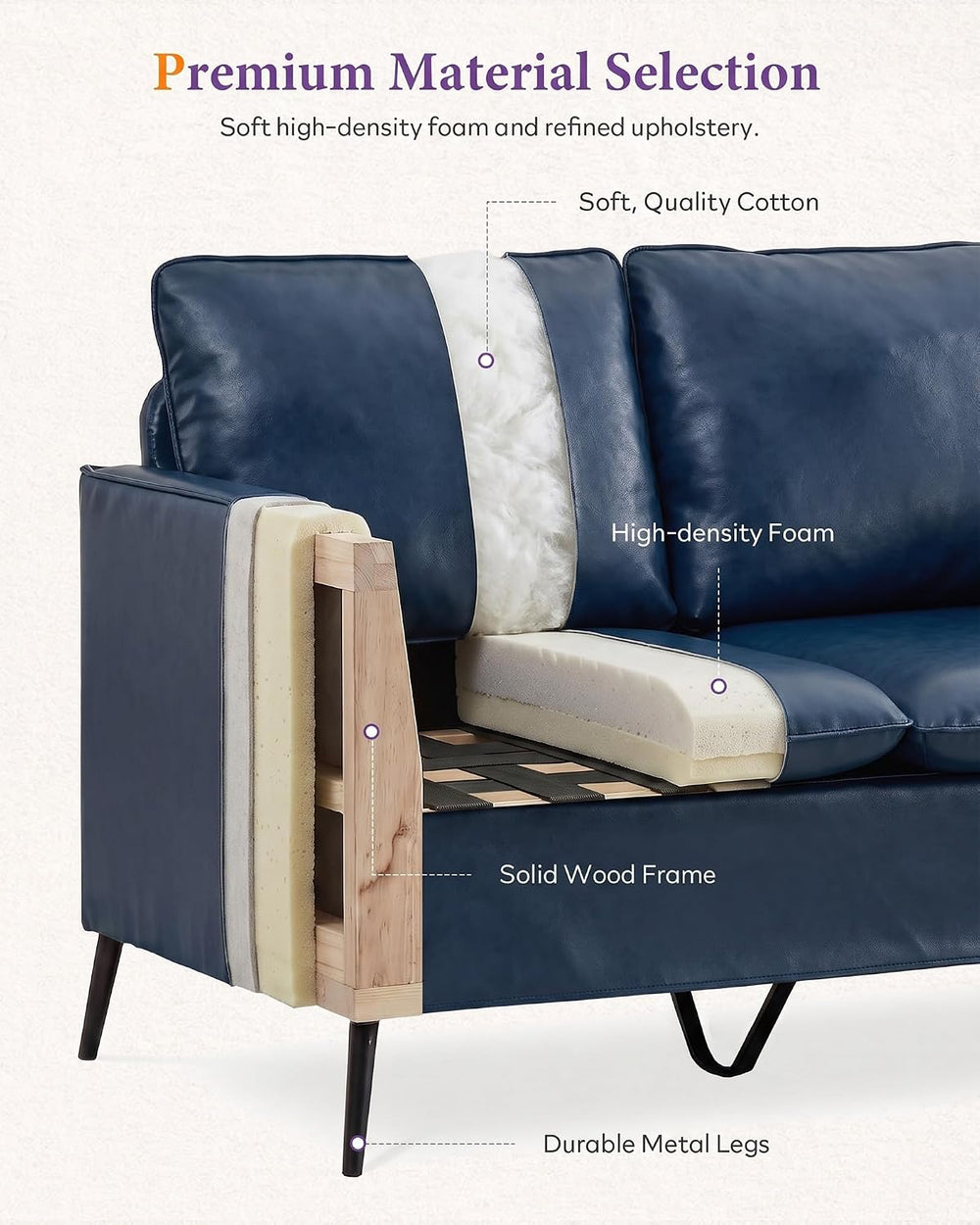 TYBOATLE Leather Loveseat Sofa and Accent Chair Set (Blue, 2)