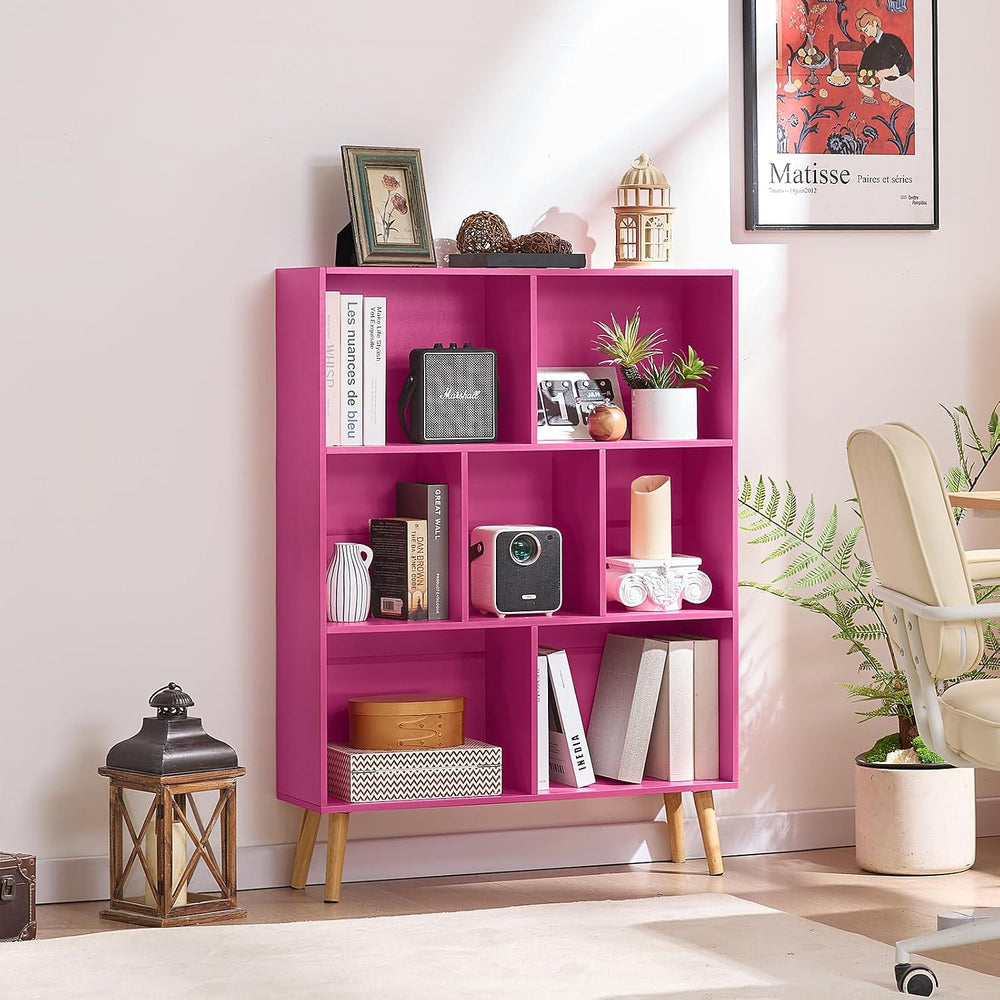 LEYAOYAO Cube Bookshelf, Mid-Century Modern Book Shelf with Legs, Pink