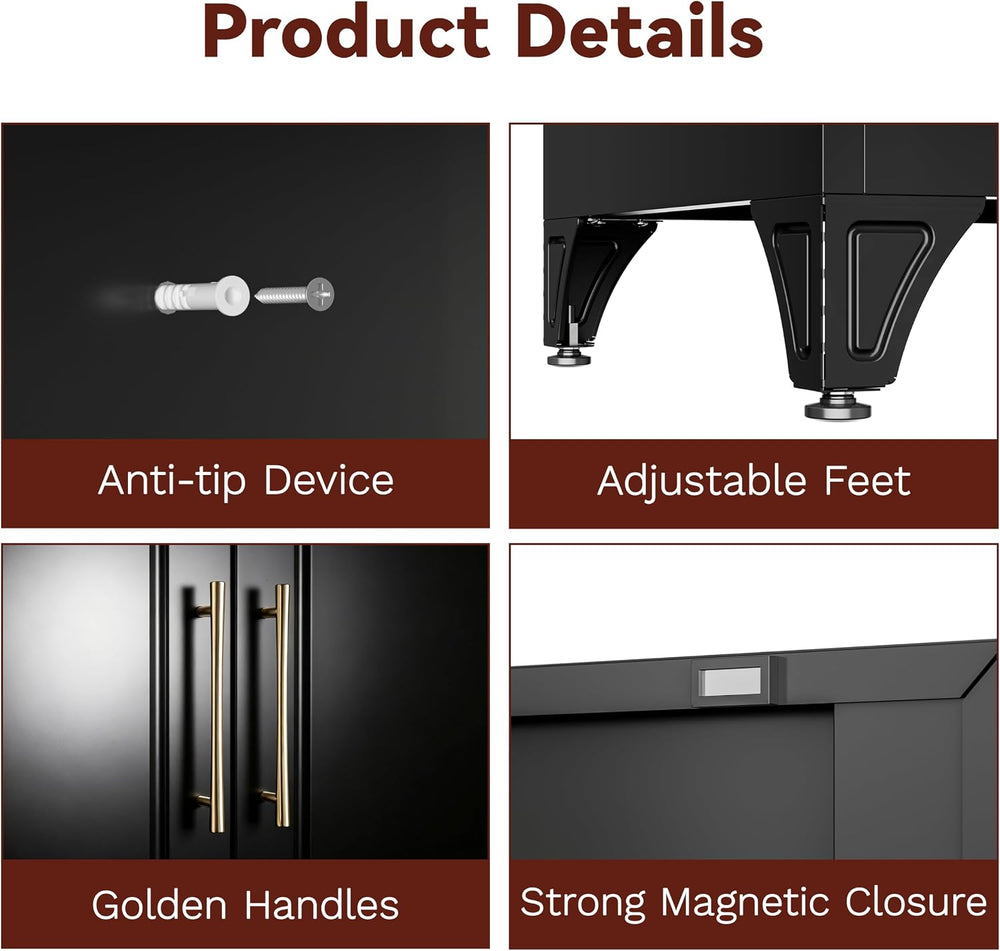 71" Tall Metal Bedroom Armoire, Wardrobe Closet with Doors, Black