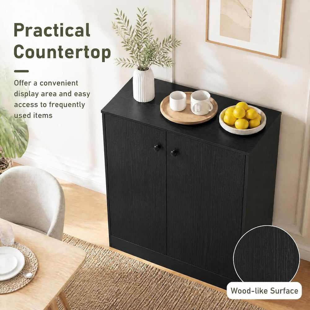 LOKO Freestanding 2-Door Storage Cabinet, Modern Floor Cabinet (Black)