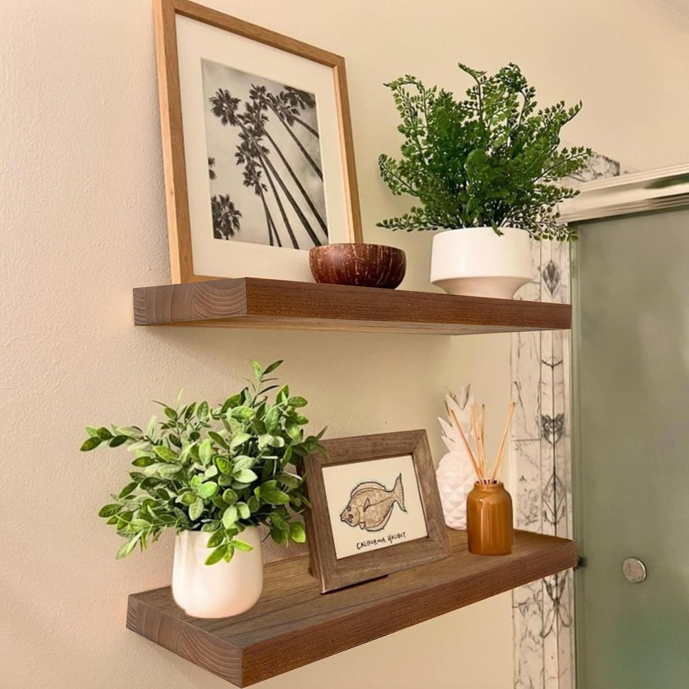 IAE Floating Wall Shelves 16 inch,Bathroom Shelving Wall Mounted, Walnut
