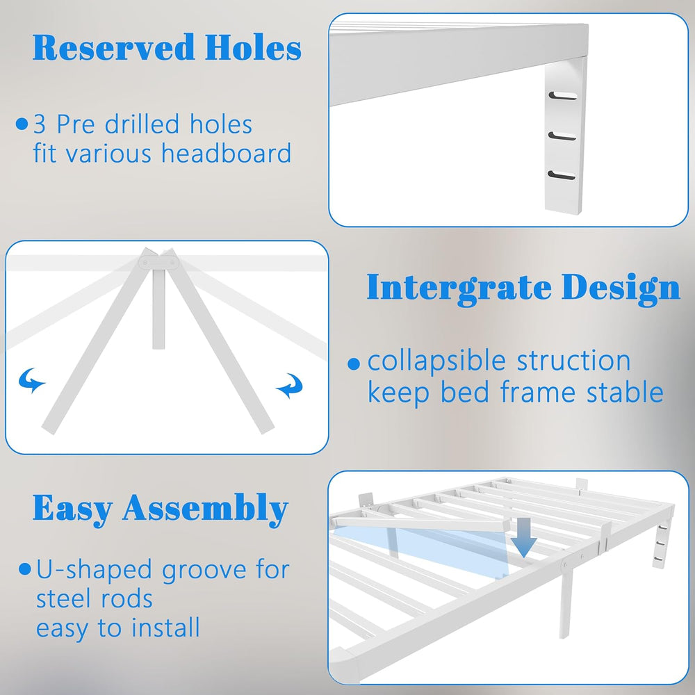 12 Inch Twin Bed Frame with Metal Gasket, White Single Bed Base