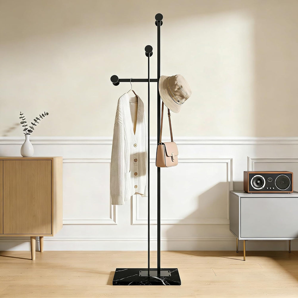 JIAYUEJU Heavy Duty Coat Rack Freestanding Marble Base Coat Tree (Black)