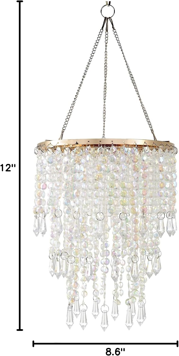 3-Tier Acrylic Chandelier Shade with Crystal Beads and Gold Frame - Elegant C...