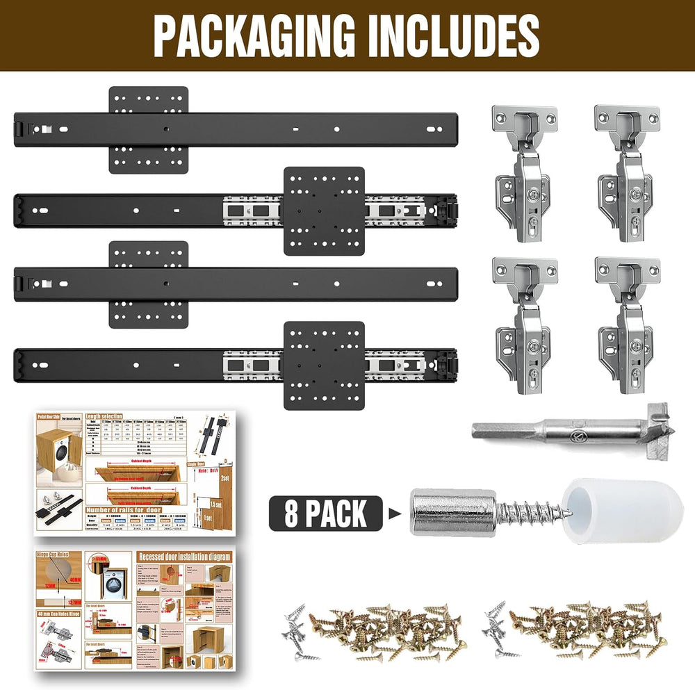 Pocket Door Hardware 16in Sliding Kit for Cabinet Wardrobe Doors 4PCS