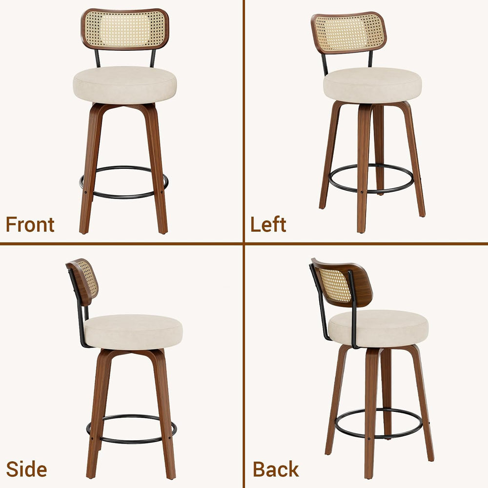 YaFiti 26" Bar Stools Set of 2 with Rattan Backs, Cream White