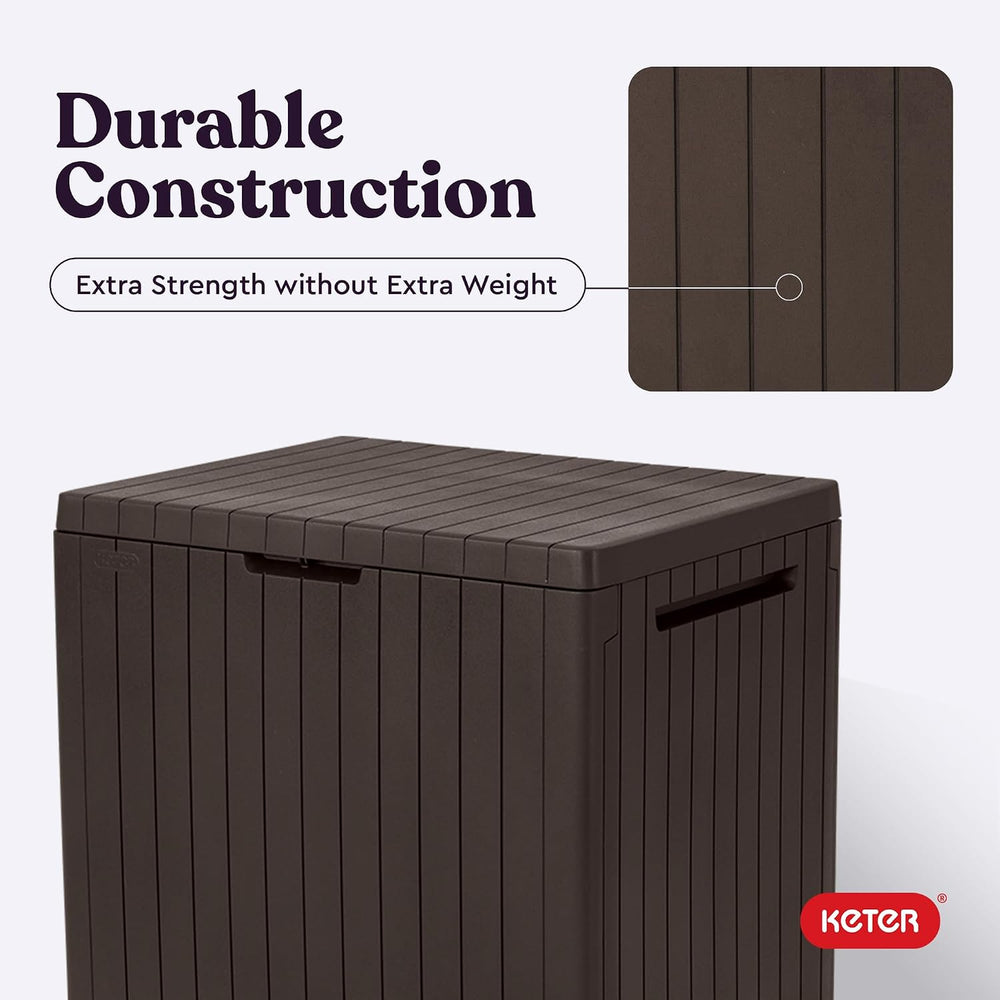 Keter City 30 Gallon Resin Outdoor Storage Box and Patio Furniture Side Table...