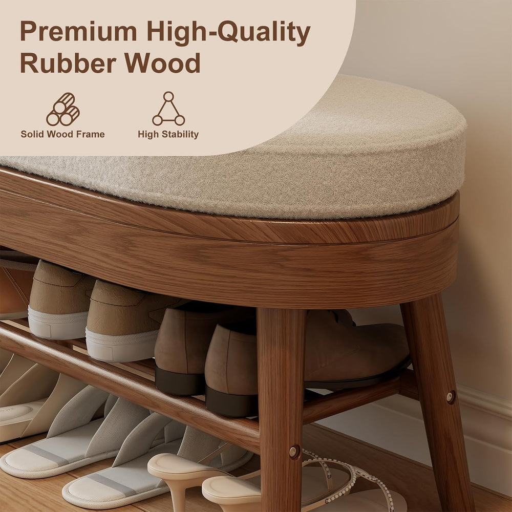 AQIMUELE Shoe Bench with Coat Rack, Shoe Rack with 9 Hooks, Walnut