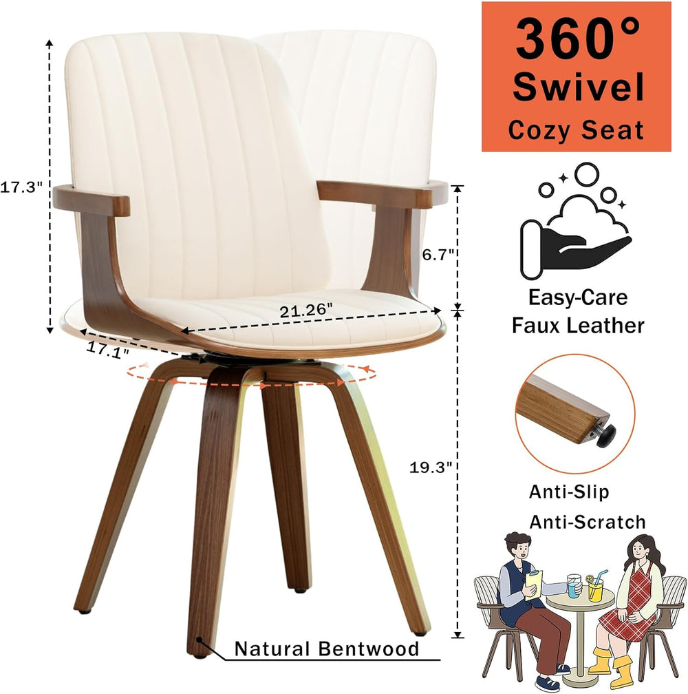 Mid Century Modern Dining Chairs, Swivel Dining Chairs with Arms Walnut