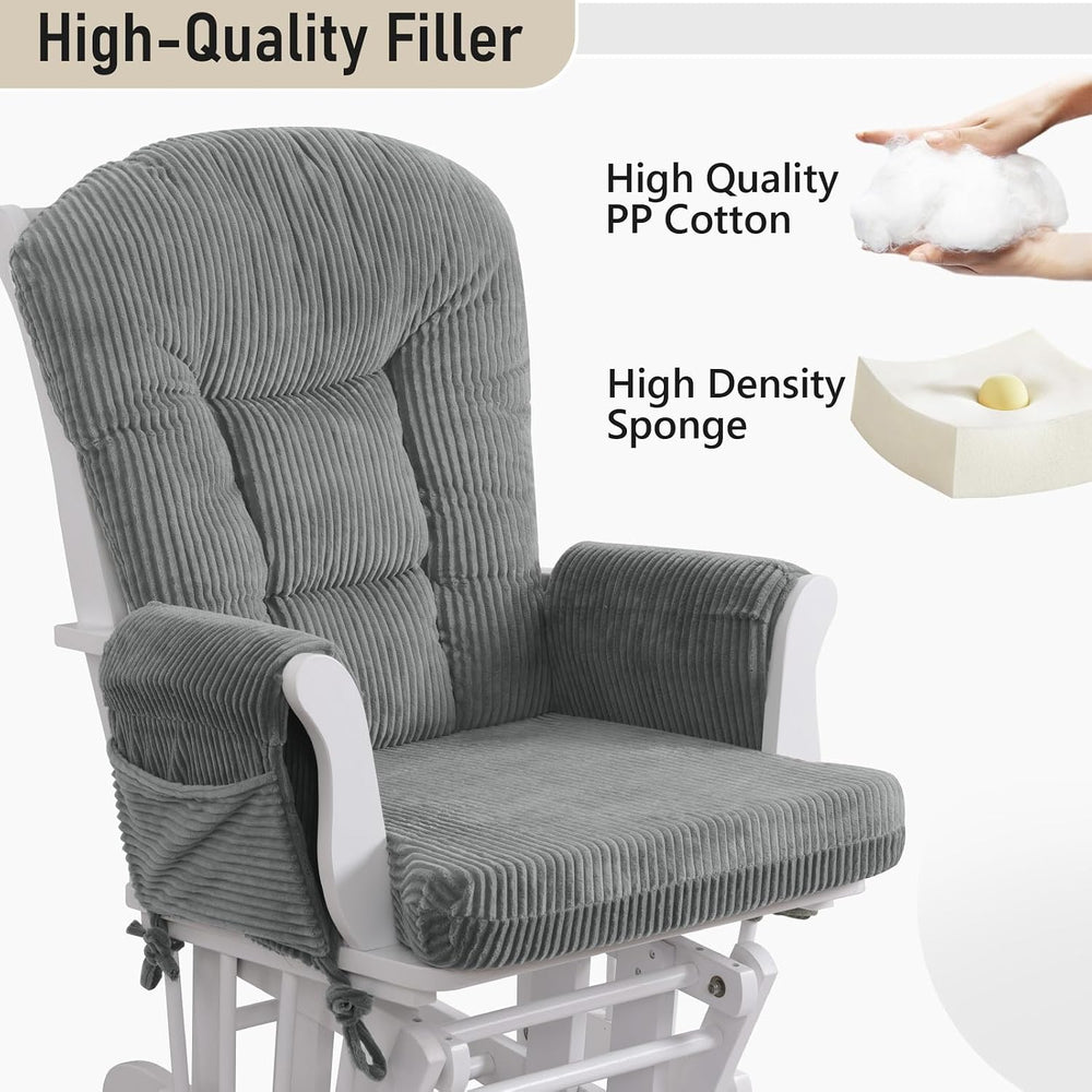 5PCS Glider Rocker Replacement Cushions with Storage Side Pockets, Grey