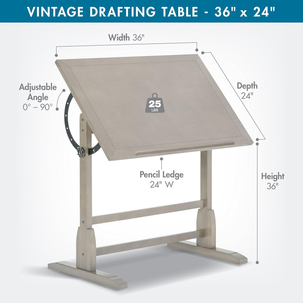 studio designs vintage drawing/drafting table with pencil ledge, close-up detail