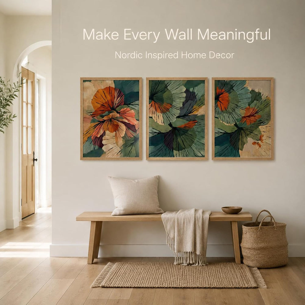 Framed Canvas Wall Art Prints Poster Pictures Abstract Floral Artwork Set