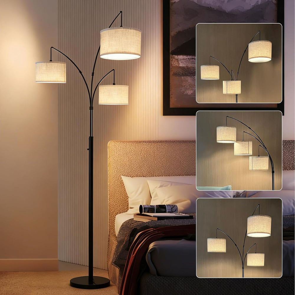 Dimmable Arc Floor Lamp, Mid Century 3 Lights Tree Standing lamp, Beige Shades