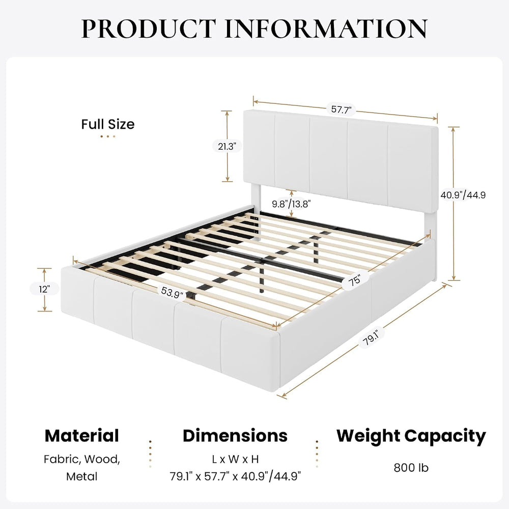 SHA CERLIN Full Size Bed Frame, Velvet Upholstered Platform Bed, White
