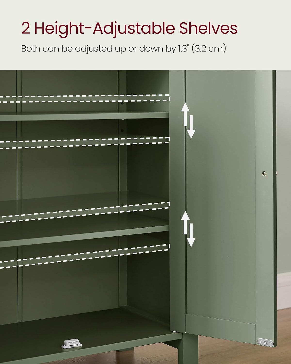 VASAGLE Bathroom Floor Storage Cabinet, 2 Adjustable Shelves, Forest Green
