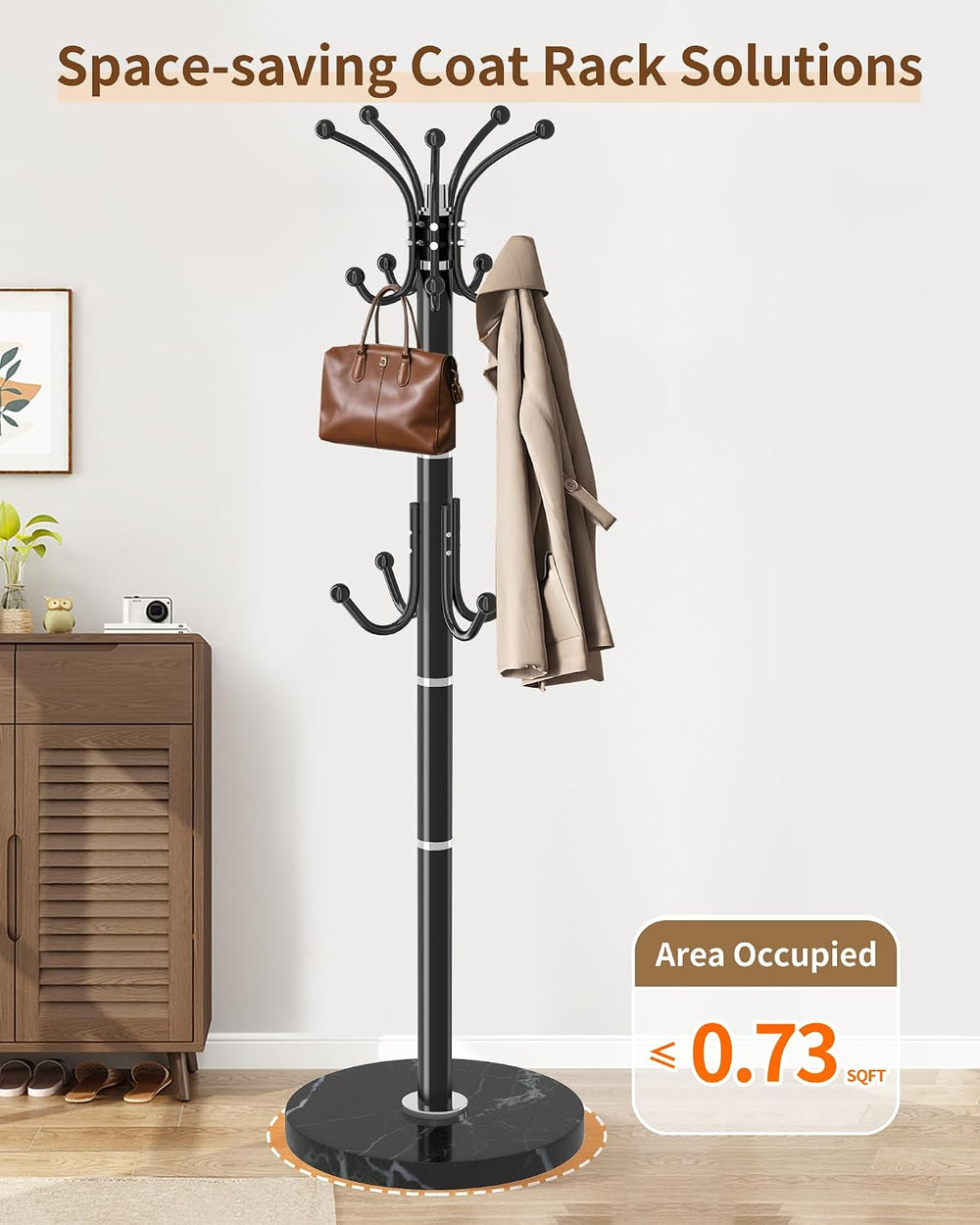 EZIVIEZ Coat Rack with 360°Rotary 14 Hooks Umbrella Holder Marble Base
