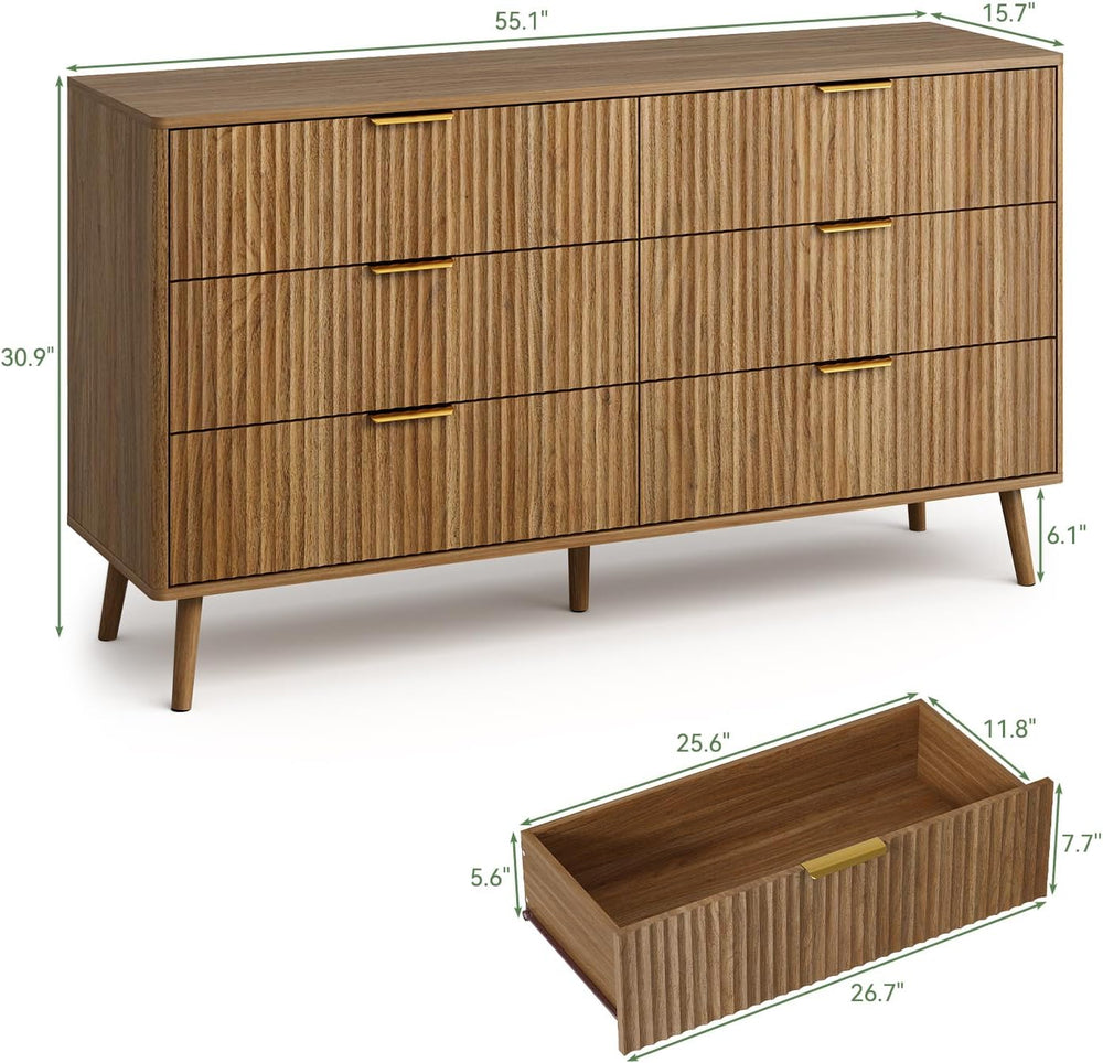 LYNSOM Fluted Dresser and Nightstand Sets 4 Piece, 2-Drawer Nightstands and 5...