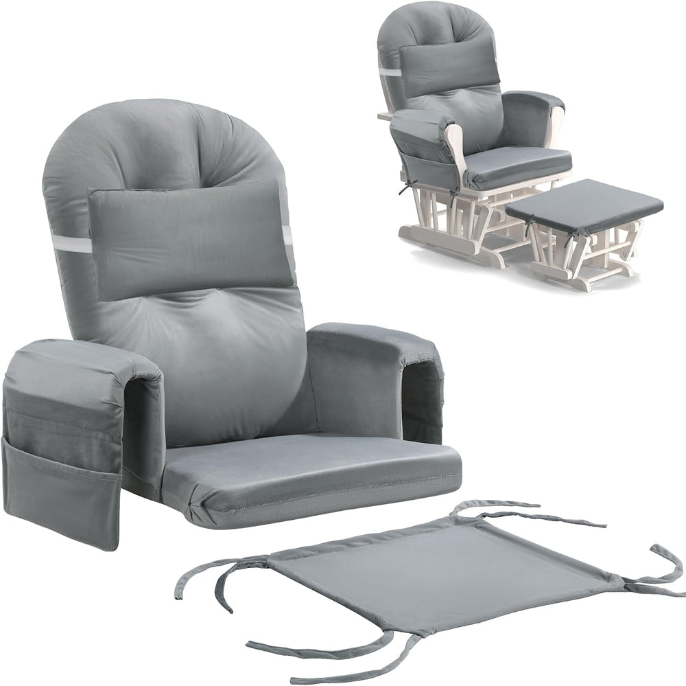 MABOZOO 6 PCS Glider Rocker Replacement Cushions with Storage Side Pocket,Foa...