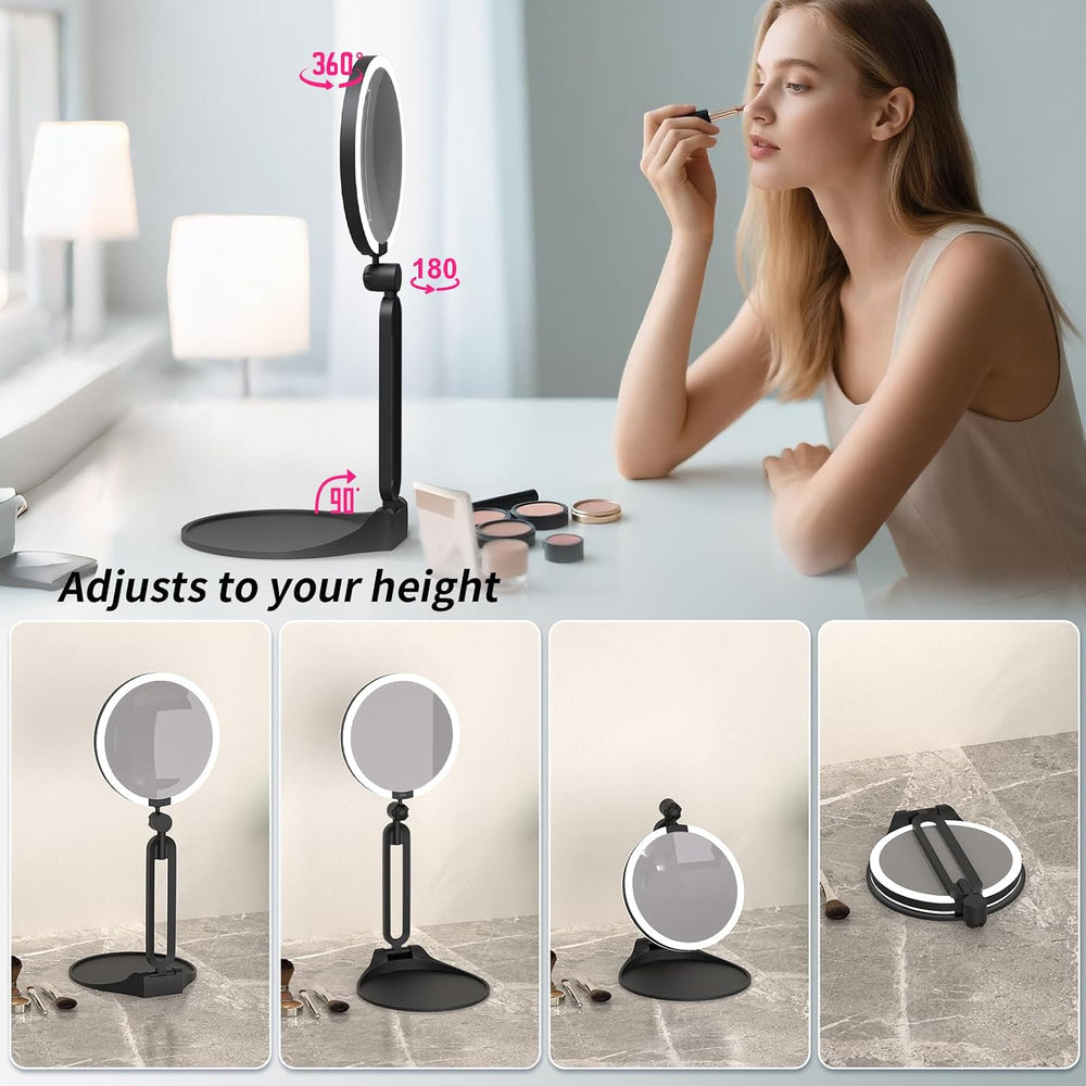 Double Sided 1X/40X Travel Magnifying Makeup Mirror with Light, Foldable