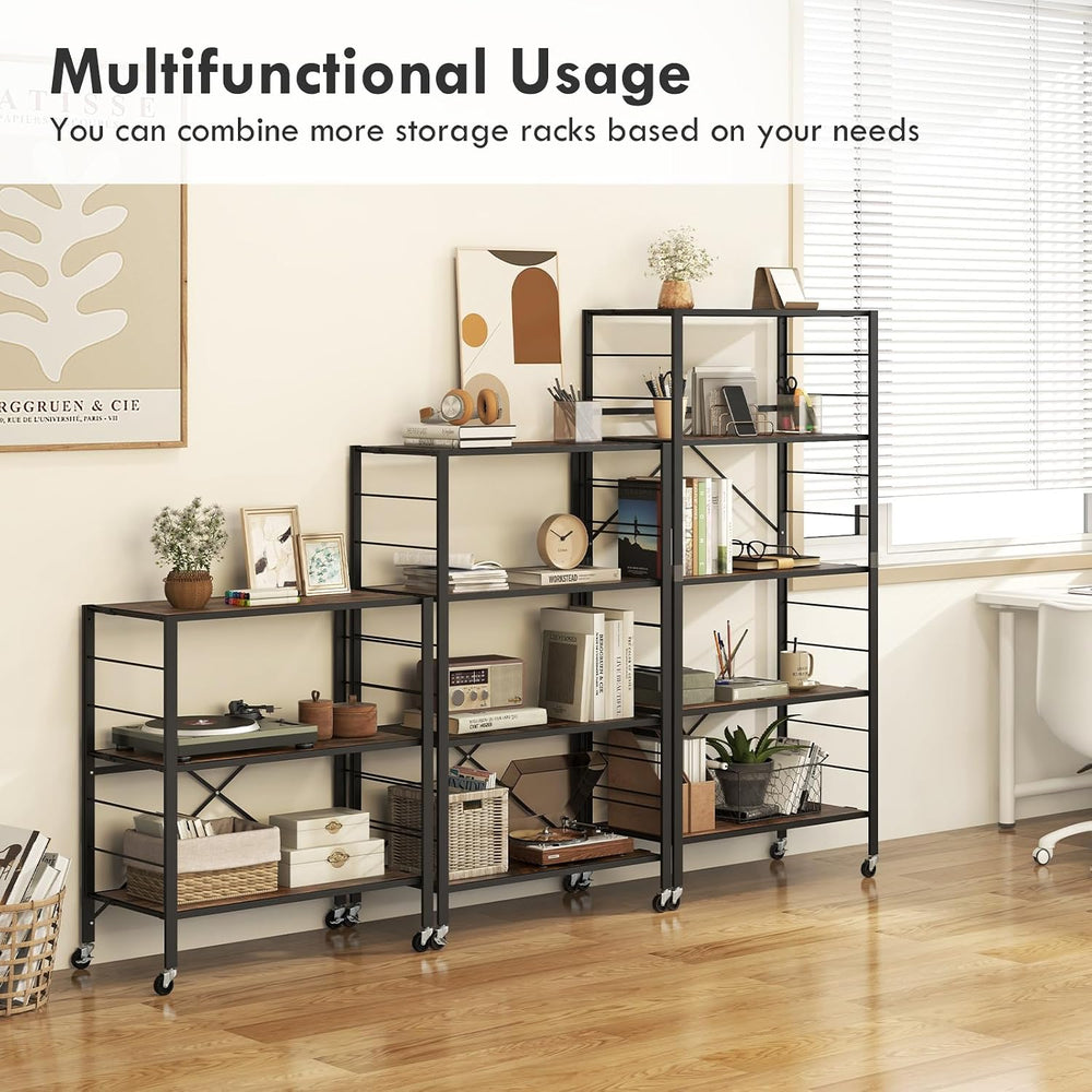 GIANTEX 4-Tier Folding Storage Shelf, Collapsible Shelving Unit w/Lockable Wh...
