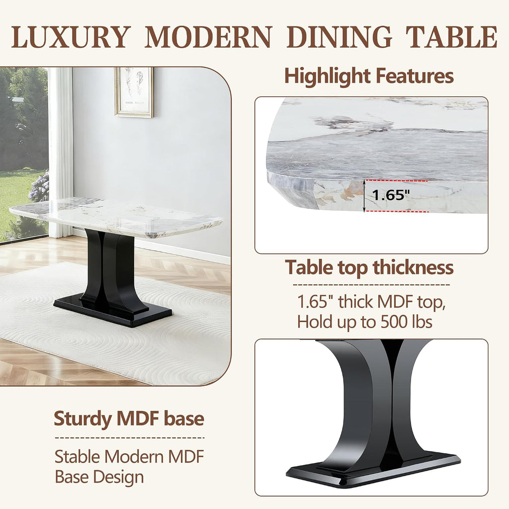 modern dining table set for 6, marble kitchen showing dimensions