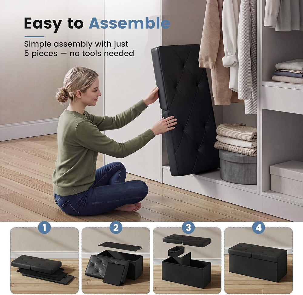 DUMOS 30 Inch Folding Storage Ottoman Bench with Flipping Lid