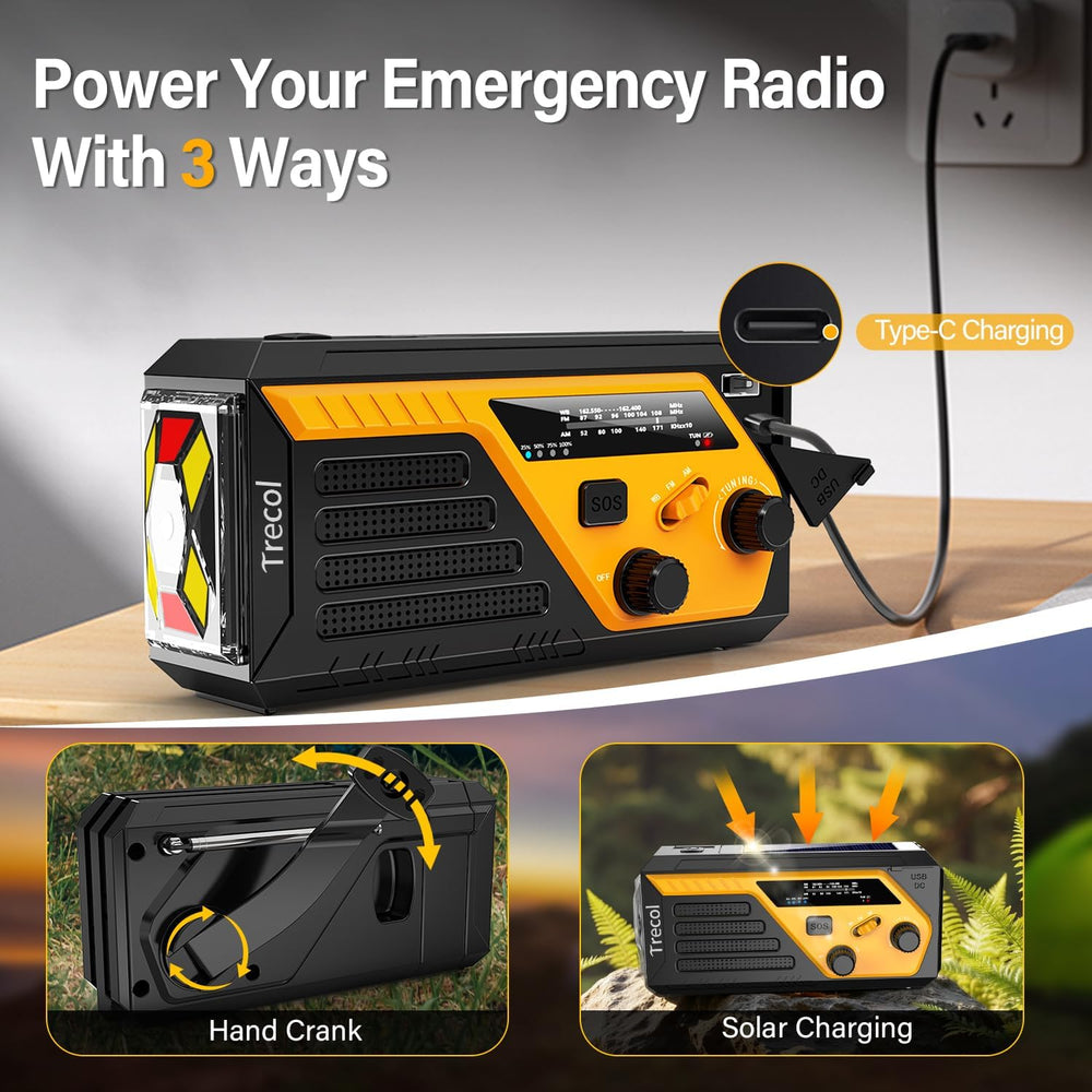 Emergency Radio Solar with 2 Charging Cables, 22000mWh NOAA Weather Radio