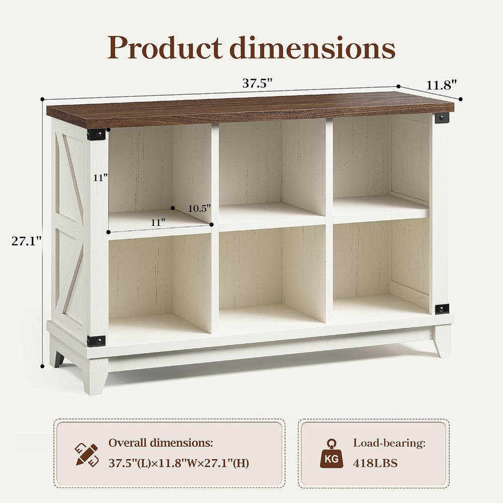 EnHomee Farmhouse 6-Cube Storage Organizer for Living Room, White
