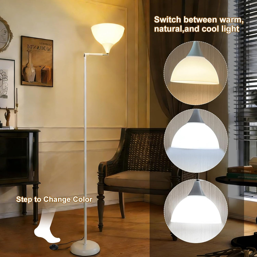 Torchiere Floor Lamp, 76" Tall Light Stand Lamp Dimmable with Remote, White