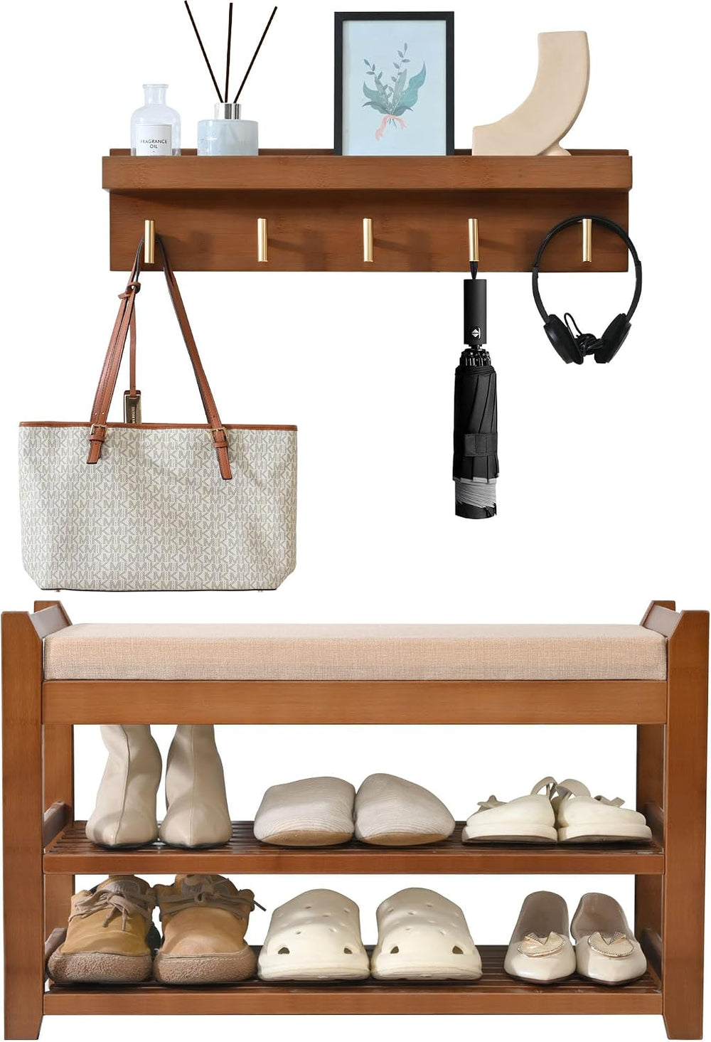PETKABOO Shoe Rack for Front Door Entrance, 28” Entryway Bench with Coat Rack...