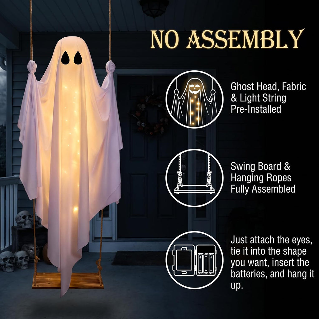 Halloween Decorations Outdoor 5FT Pre-Assembled Hanging Swing Ghost