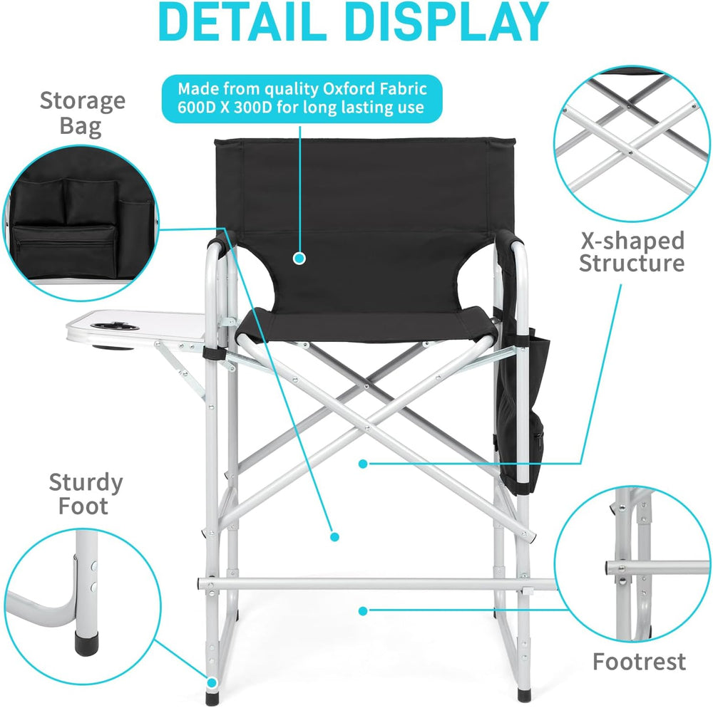Outvita 4 Piece 26" Tall Directors Chair Height Seat Folding with Side T...