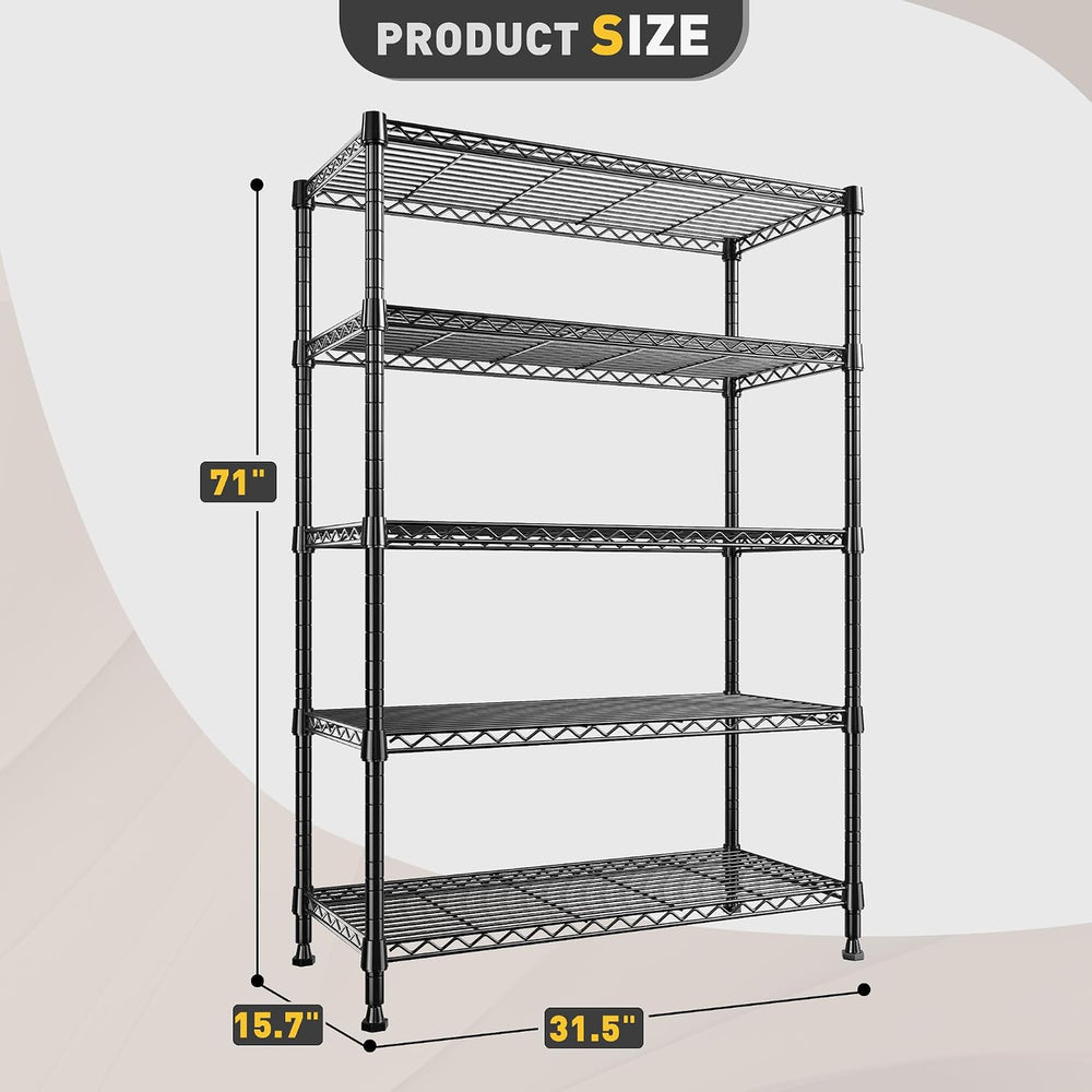REIBII 31.5" W 5-Tier Storage Shelves, 1000 lbs, Adjustable, for Pantry