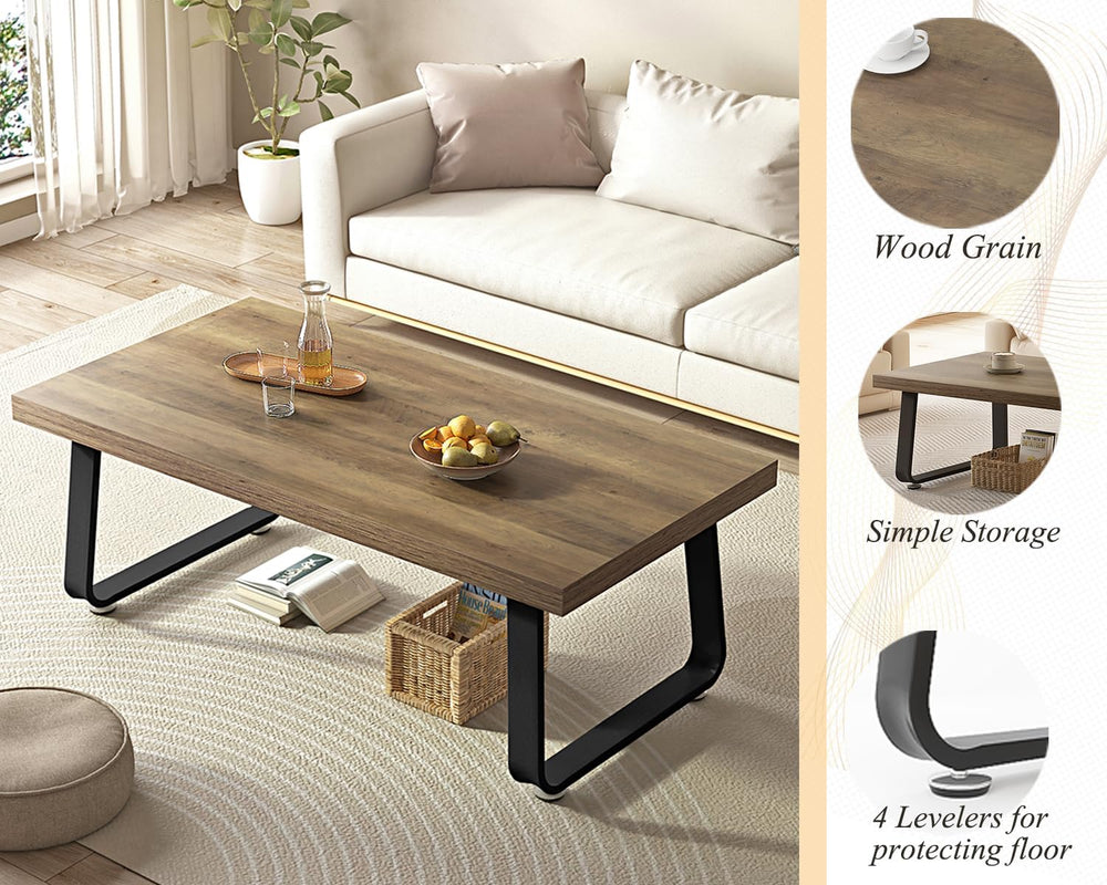 HSH 47" Wood Rectangle Coffee Table for Living Room, Rustic Oak