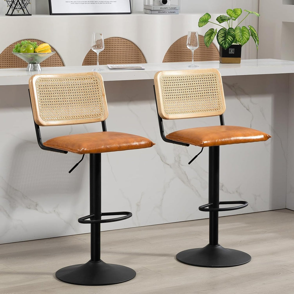 Finnhomy Modern Rattan Bar Stools Set of 2 - Natural Woven Design, Swivel Sea...