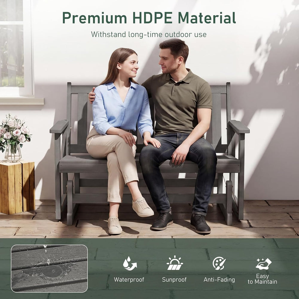 Furnimart Patio Glider Bench, HDPE All-Weather Outdoor Glider for 2-Person, H...