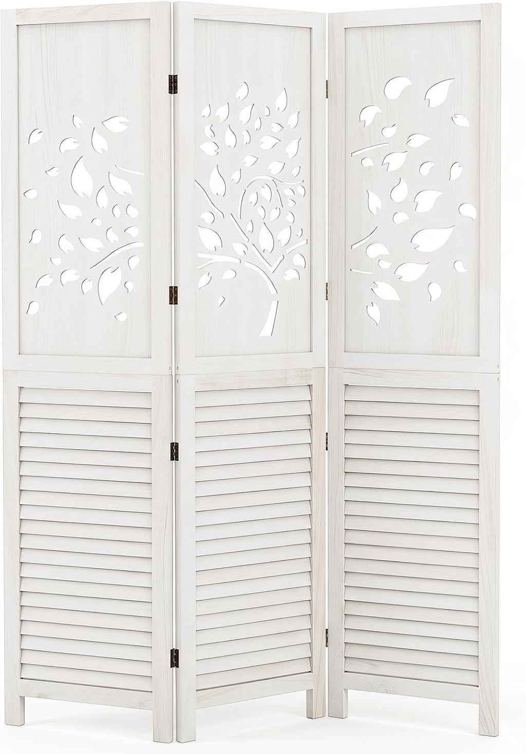 GIANTEX 3 Panel Folding Room Divider with Tree Leaf Cutout & Louvered Slats