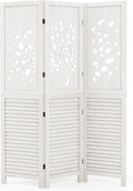 GIANTEX 3 Panel Folding Room Divider with Tree Leaf Cutout & Louvered Slats