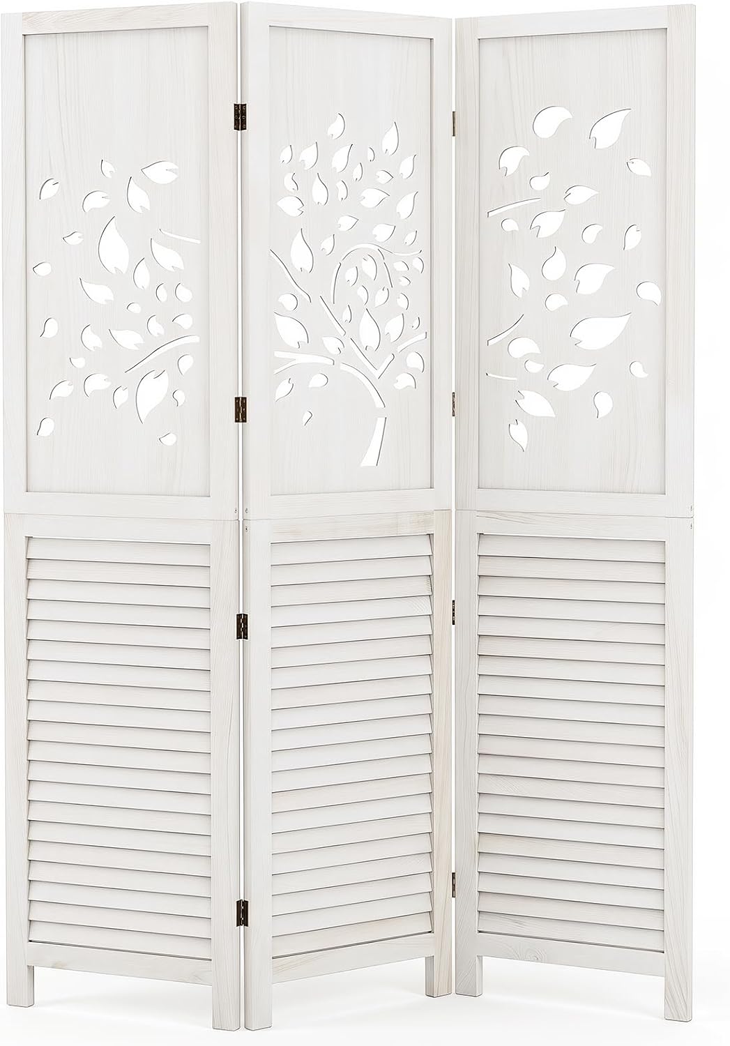 GIANTEX 3 Panel Folding Room Divider with Tree Leaf Cutout & Louvered Slats