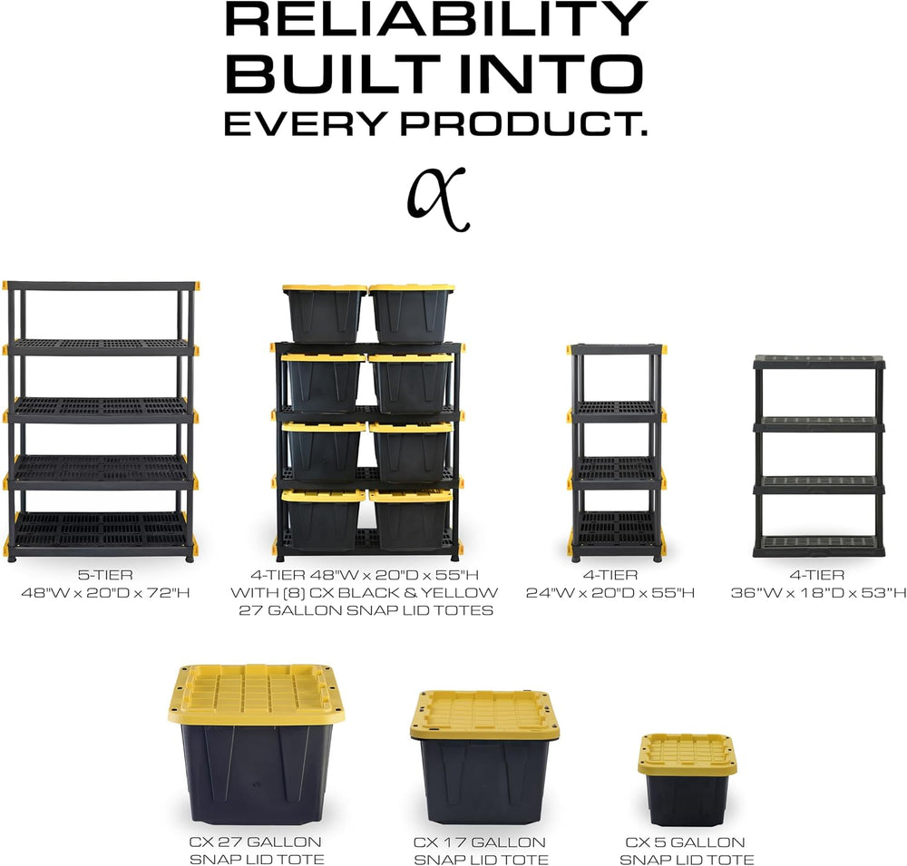 CX 4-Tier Heavy Duty Plastic Storage Shelves for Garage Organization