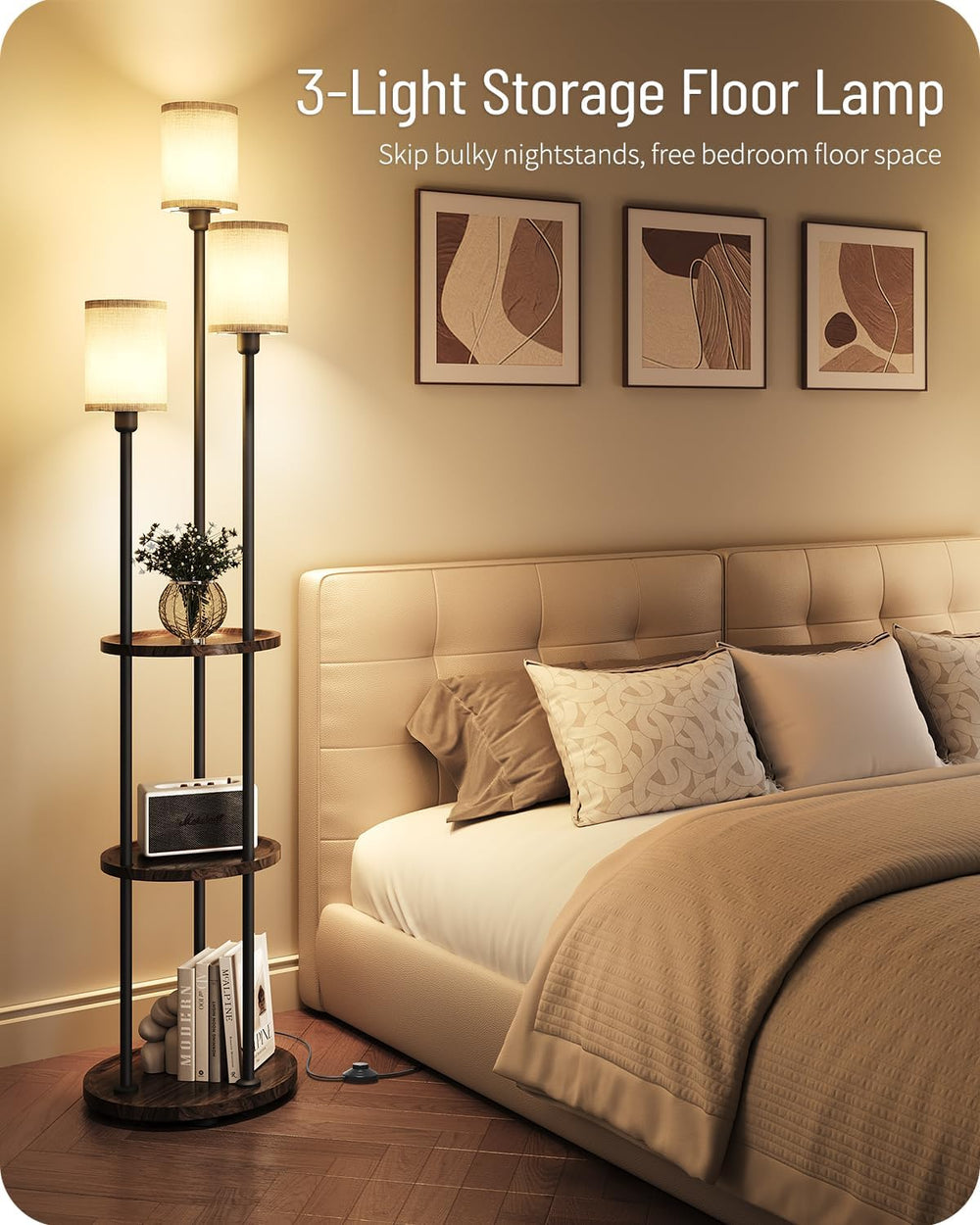 Floor Lamp with Shelves, 3-Light Floor Lamps for Living Room, Modern Standing...