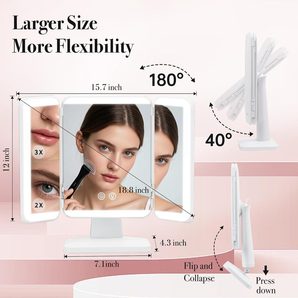 SIMETRA 15.6'' Rechargeable Makeup Mirror with Lights Trifold Vanity ...