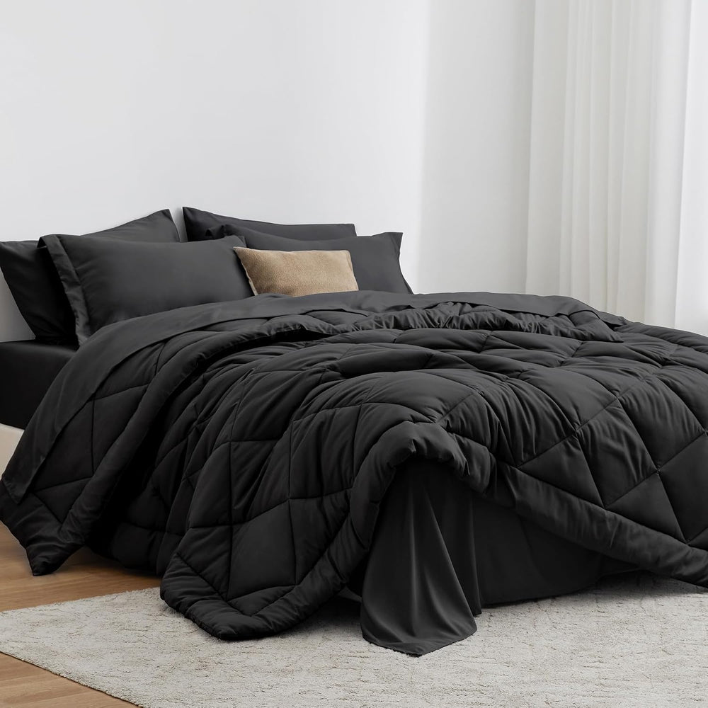 Love's cabin King Size Comforter Set, 7 Pieces Bed in a Bag, Black