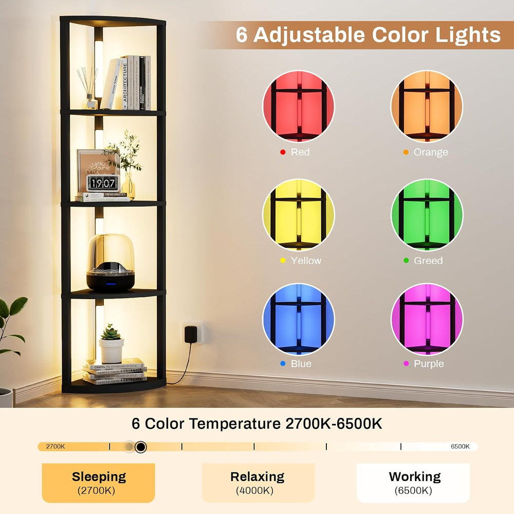 VILICK Corner Shelf with Light 5 Tier Tall Standing Shelf Dimmable Corner Flo...