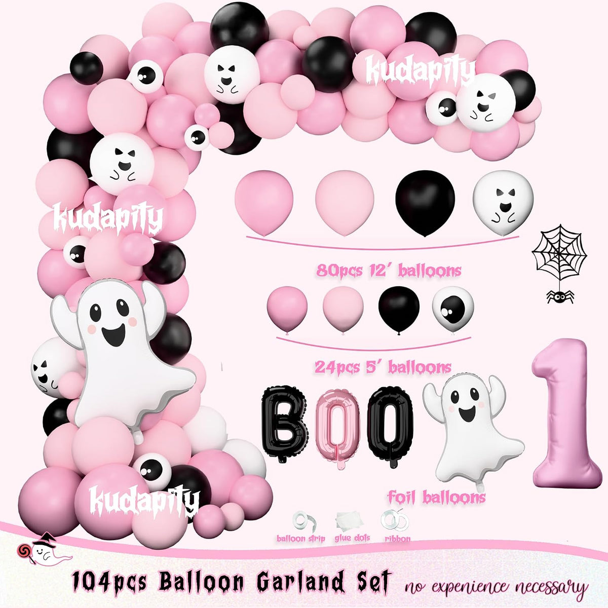Halloween 1st Birthday Party Decorations,Spooky One Birthday Supplies Decor (Pink)